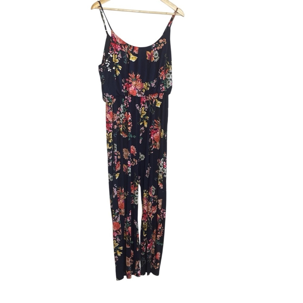 Love Ryan Navy Blue Floral Jumpsuit Romper Spaghetti Straps‎ Large Dark Flower